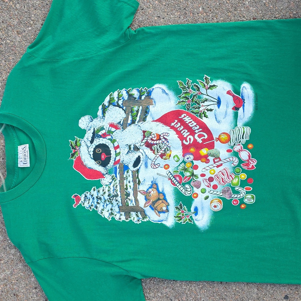 Vintage Basic Editions Green Christmas Holiday Graphic Nightgown Sleepshirt